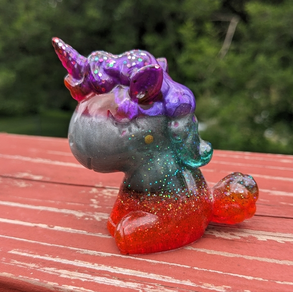 Unicorn Set Three Cute Kawaii Gift Handmade Epoxy Resin Glitter Colorful Rainbow - Picture 7 of 15
